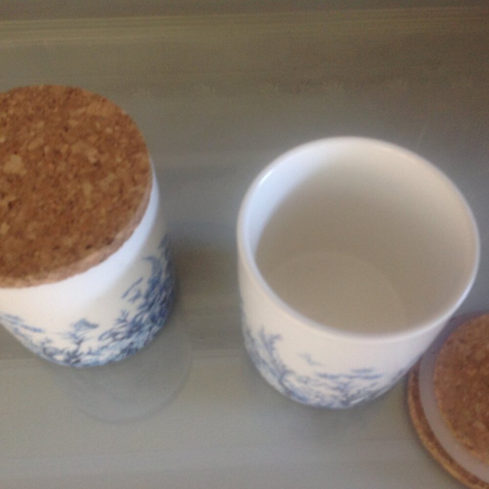 Two Vanity/Multi Use Containers Ceramic with Cork Lids - Picture 3 of 3